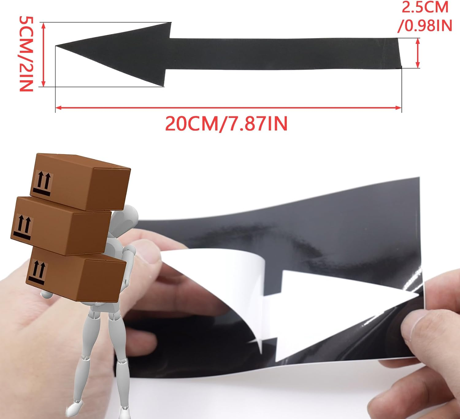 Joyangy 8 X 2 Inch Black Arrow Sign Stickers, 12 Pack Waterproof PVC Removable Self Adhesive Floor Decals, Wall Marking Arrow Signs for Road Instructions image number 3