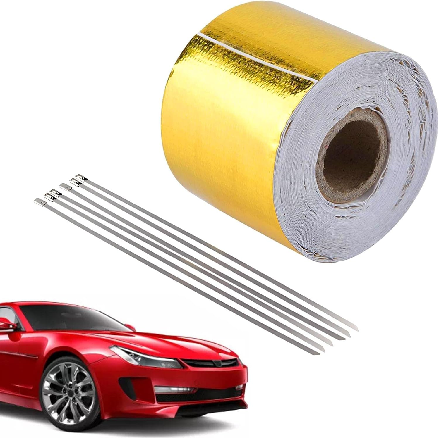 Gold Exhaust Heat Wrap,Aluminum Foil Auto Heat Wrap Roll | Easy to Use Adhesive Backed Heat Resistant Tape for Auto Dobooo image number 4