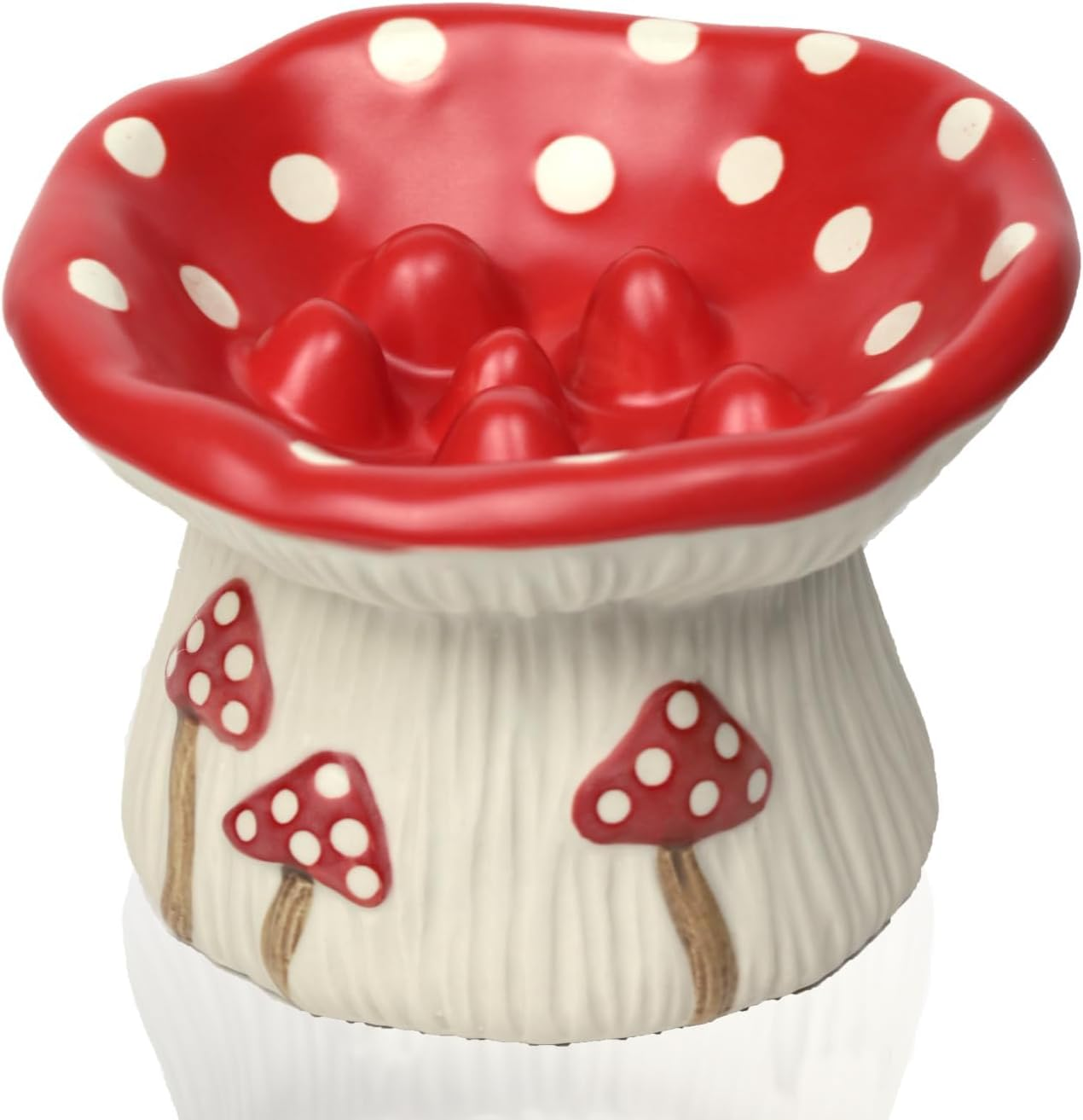 Ceramic Cat Slow Feeder, Cute Mushroom Shape Elevated Food Bowl, Shallow Raised Cat Dish, anti Vomiting Whisker Fatigue Bowls image number 2