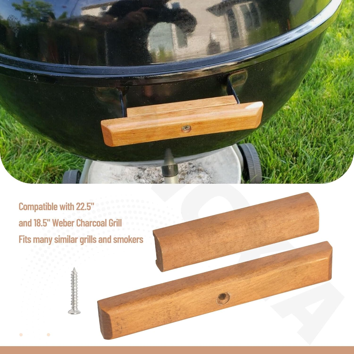 2 Pack Cherry Wood Replacement Handle Compatible with We-Ber Charcoal Grill, Fits 22.5" and 18.5" One Touch Grills and Many Similar Grills and Smokers