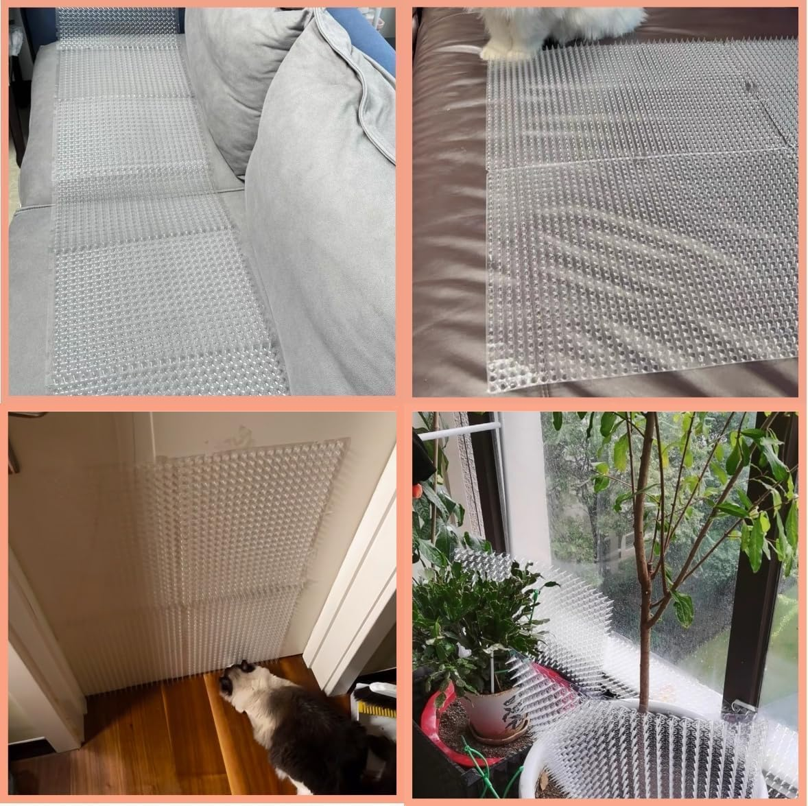 THJOPOKEEL 10 Pieces Deterrent Repellent with Spikes Keep Cats off Counter Ant Mat Dogs Spiked Deterrent Mat for Outdoor Indoor Garden Window Sofa(17 X 13.4 Inches,Clear)