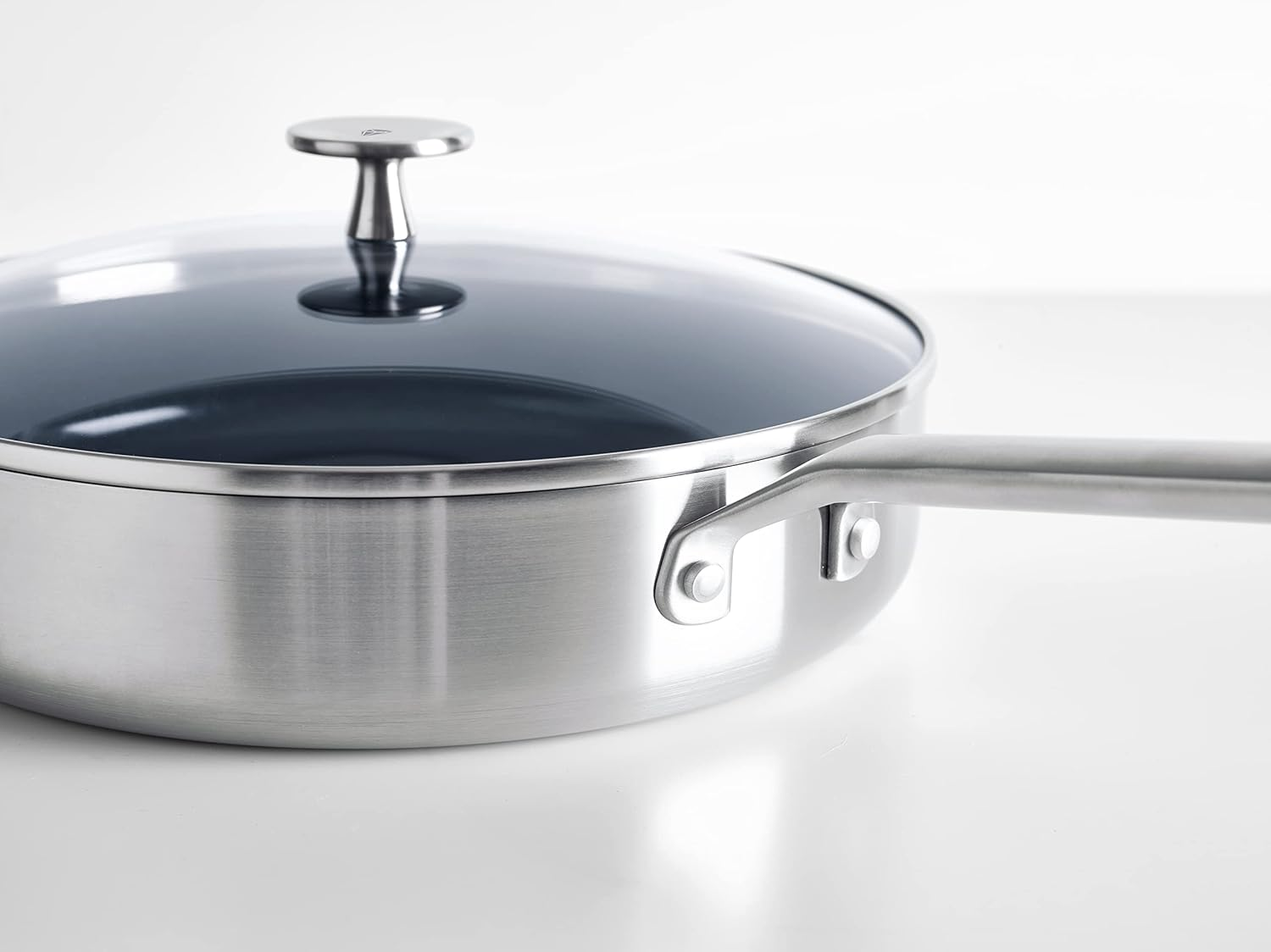 Blue Diamond Cookware Tri-Ply Stainless Steel Ceramic Nonstick 28Cm Skillet with Lid, Pfas-Free, Multi Clad, Induction, Dishwasher Safe, Oven Safe, Silver image number 2