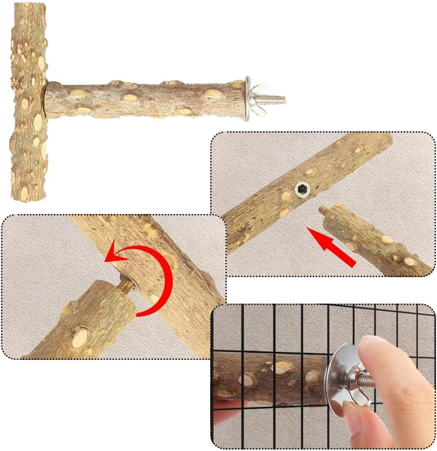 Bird Habitat, 4 Natural Wooden Bird Standing Branches, Bird Habitat Chewing Stick Cage Accessories, Parrot Climbing Standing Branches, Claw Grinding Fork Set Suitable for Parrots, Love Birds, Parrots image number 2