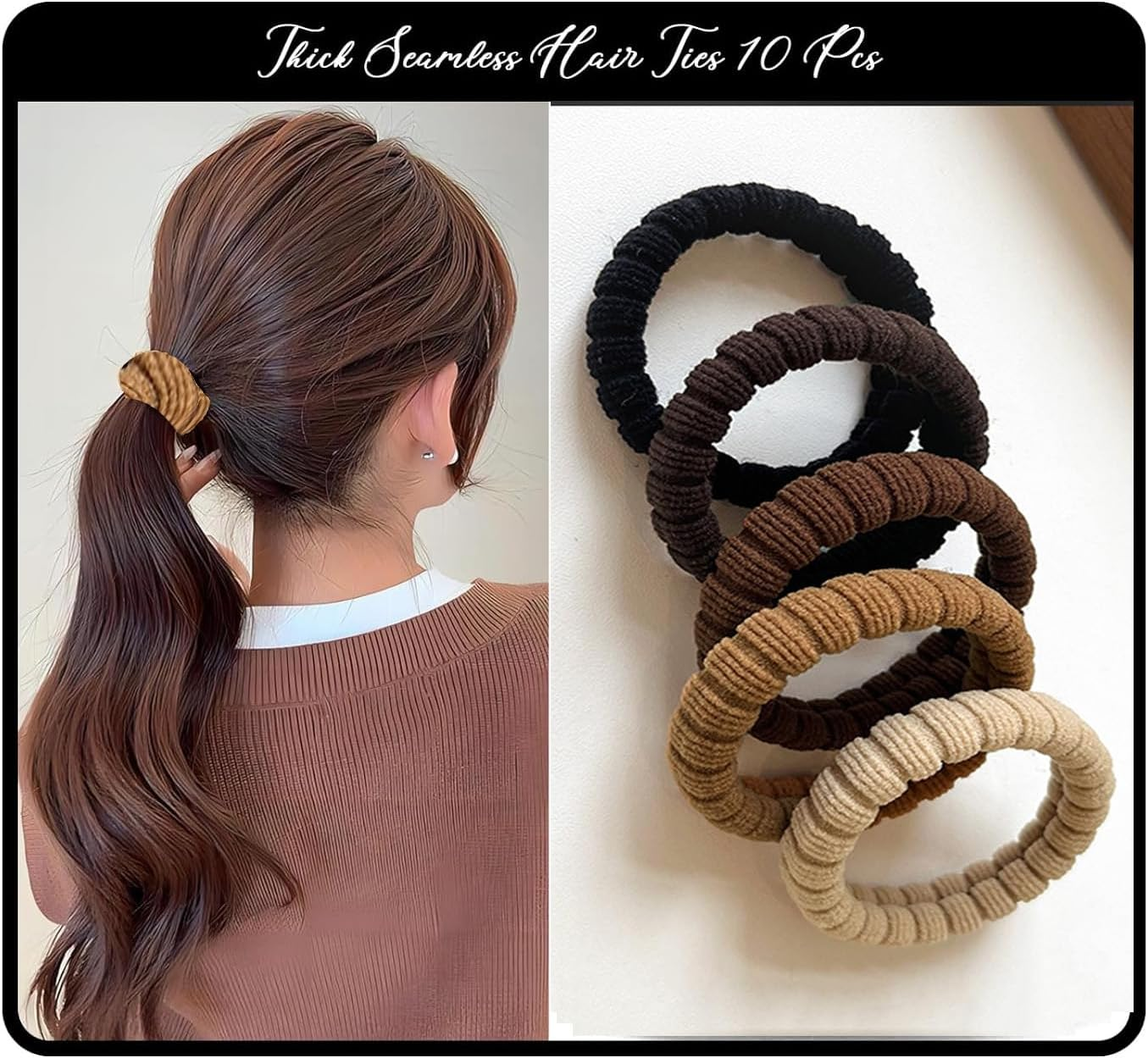 5Pcs Hair Ties, Elastic Hair Bands No Tug Scrunchies Hair Bands with Strong for Women/Girls/Thick Hair