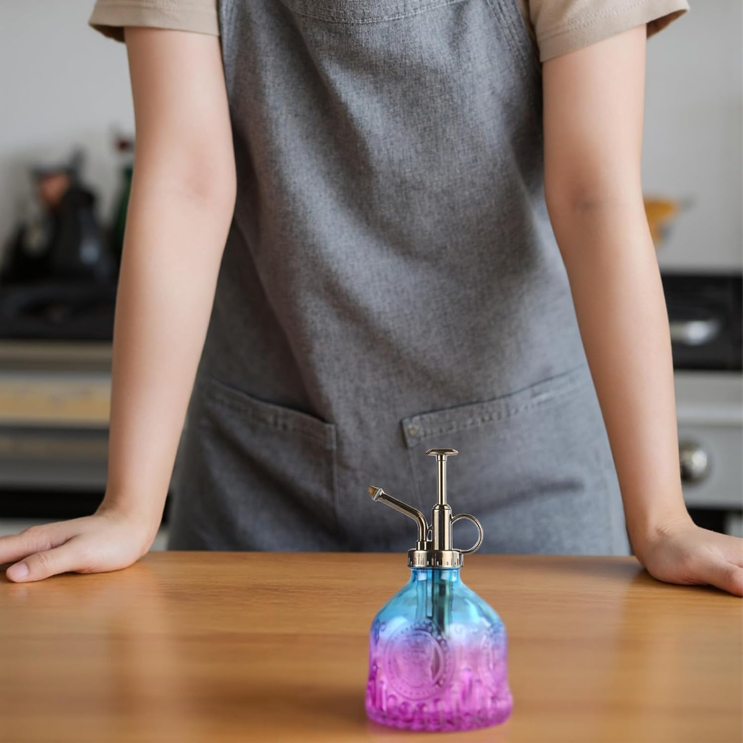 JZS Glass Plant Mister Spray Bottle, Vintage Plant Spritzer, Succulent Watering Can with Top Pump for Indoor and Outdoor Plants, Blue Purple Gradient image number 1