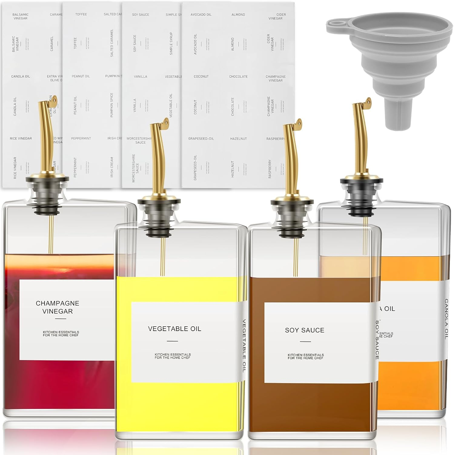 4Pcs/500Ml Rectangular Olive Oil Dispenser Glass Bottle Transparent Large Capacity Dispenser Bottle Well Sealed Container Convenient Sorting Dispenser Bottle for SOYA Sauce Vinegar image number 5