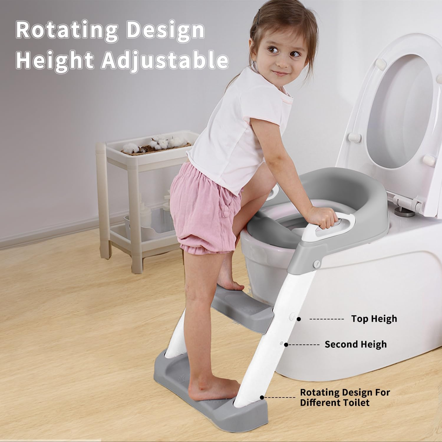 Potty Training Seat with Step Stool Ladder,Potty Training Toilet for Kids Boys Girls，Toddlers-Comfortable Safe Potty Seat with Anti-Slip Pads Ladder (Grey) - Blue image number 5