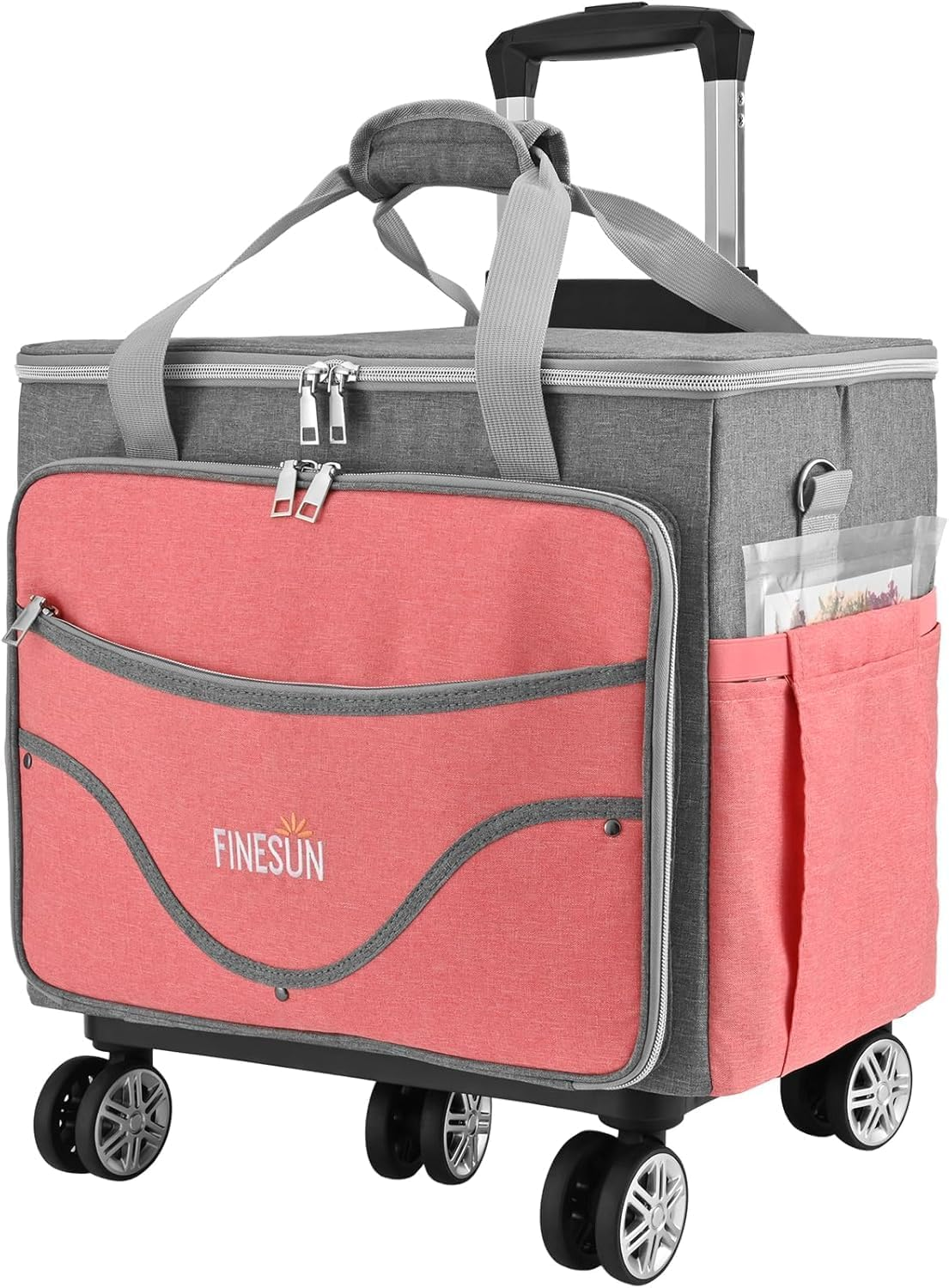 FINESUN Rolling Tote Bag for Women Teacher Bag Rolling Cart Briefcase with Wheels Carry on Wheeled Bag for Work,Office,Craft, Grey, One Size