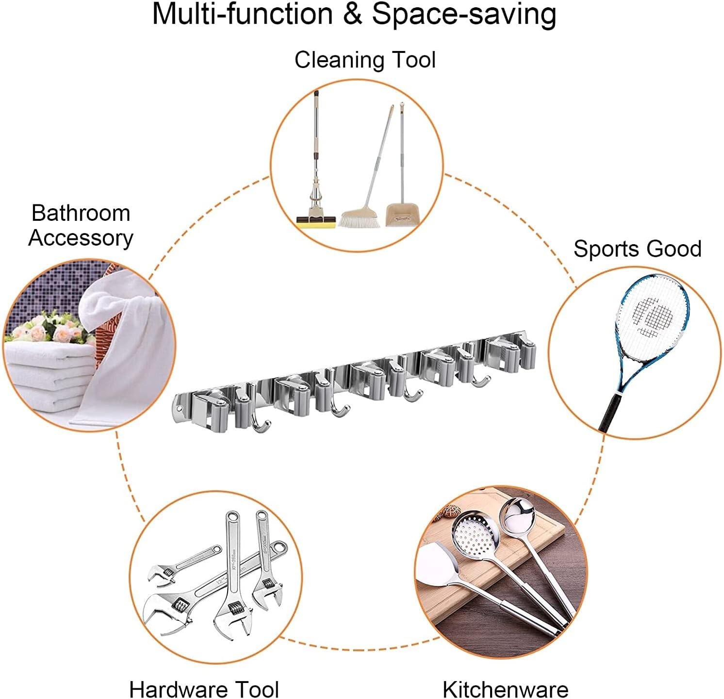 Mop Storage,Broom Storages,5 Racks 4 Hooks,Broom Hanger,Mop and Broom Holder/Mops Organizer/Broom Hook,Broom Holders Wall Mount,For Home,Kitchen,Garden,Garage,Laundry Room Organization and Storage image number 4