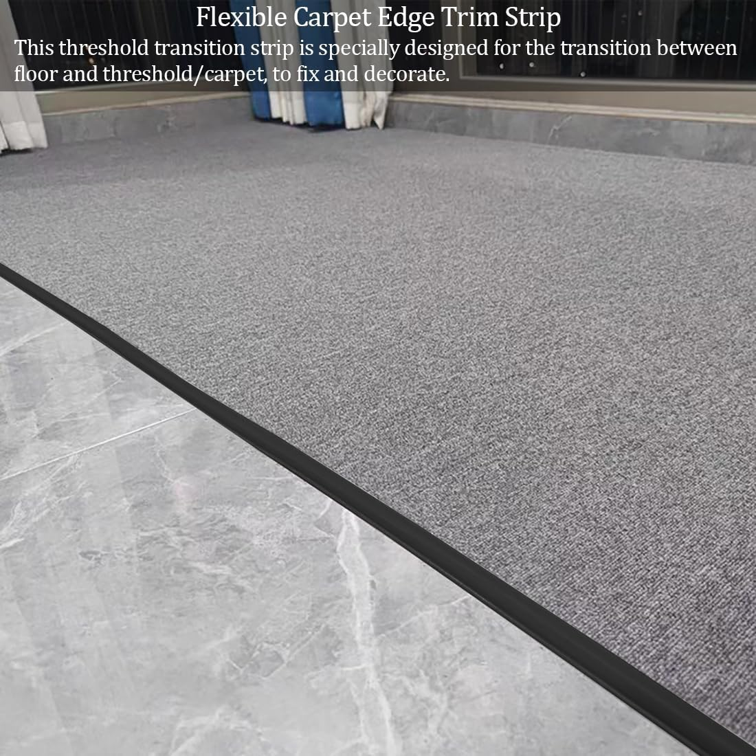 Flexible Carpet Edge Trim Strip,10 Ft Self-Adhesive Carpet Trim Strip,Flexible Rug Edge Protector for Doorway,Black - Black image number 2