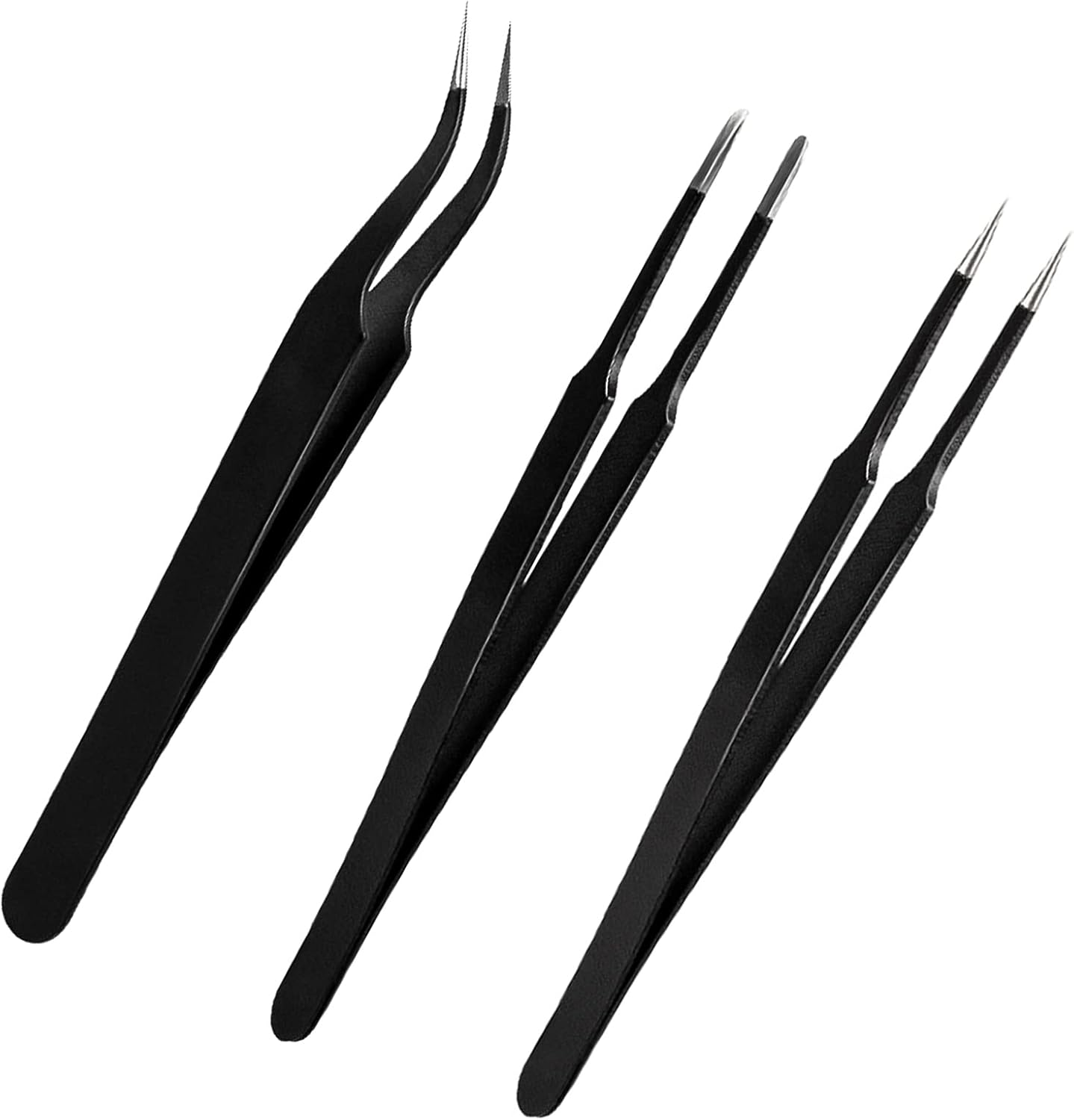 XINDA 3Pcs Anti-Static Precision Tweezers Set Modelling Tweezers for Crafting Include Needle Nose Thin Curved Tweezers for Electronic Repair, Handicraft, Laboratory, Jewelry Manufacturing Etc image number 1