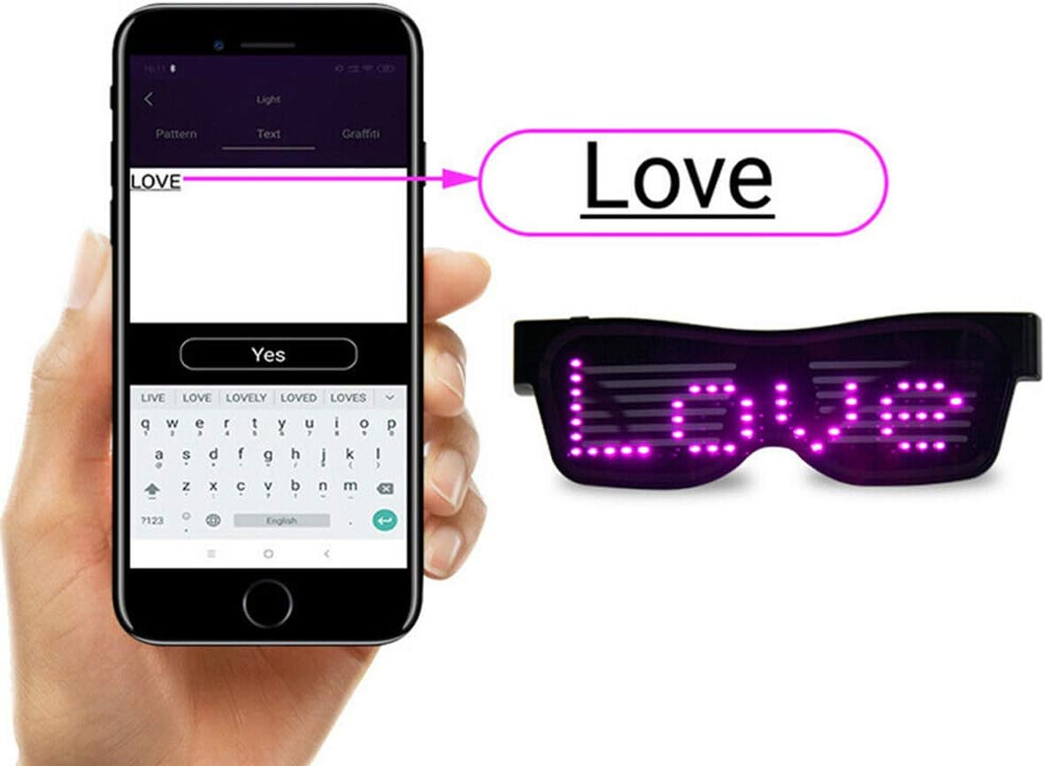 Queen.Y LED Glasses Customizable Bluetooth APP Connected LED Display Smart Glasses USB Rechargeable DIY Funky Eyeglasses for Nightclub Party Stage DJ Halloween image number 6
