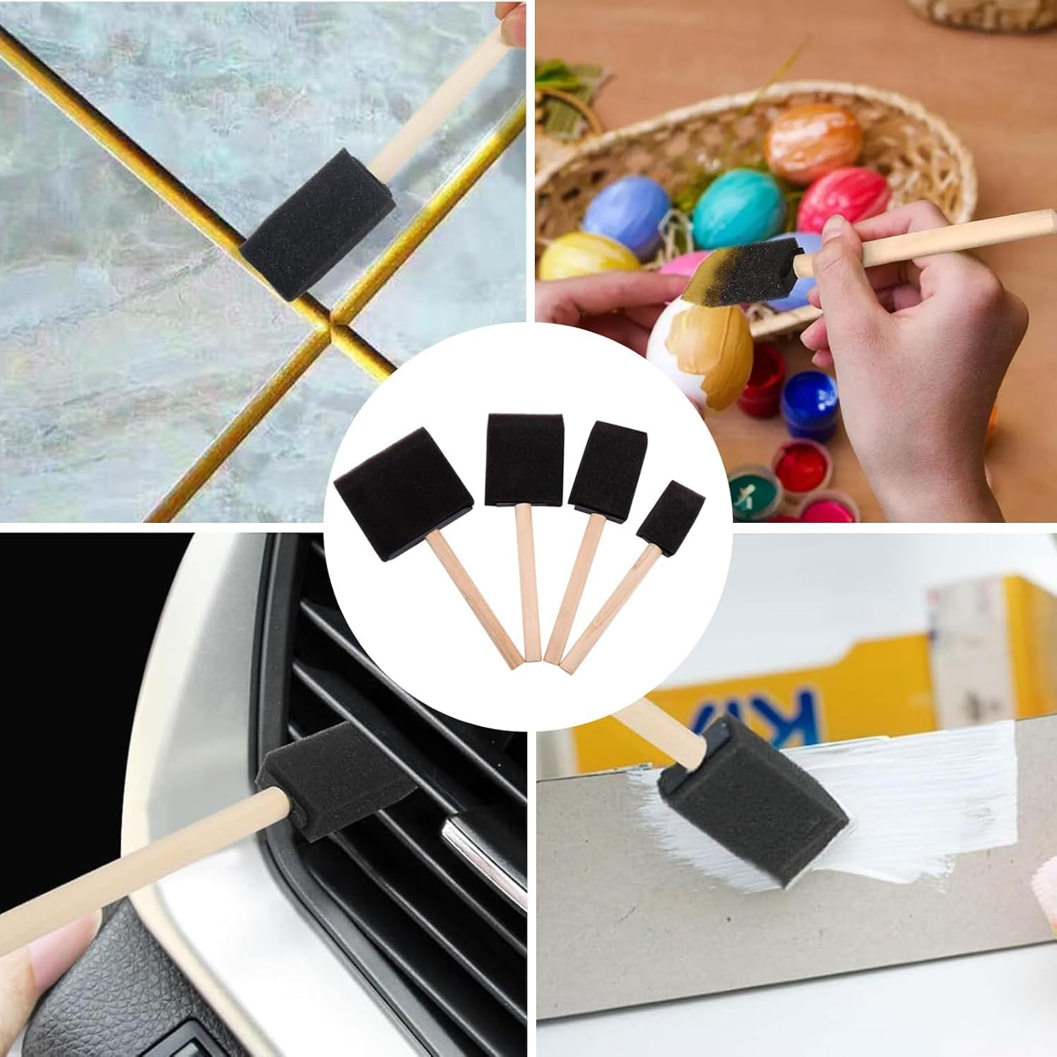 Wood Handle Sponge Paint Brushes,8Pcs Foam Sponge Wood Handle Paint Brushes,Foam Paint Brushes Black Sponge Brushes Wood Handle Foam Brushes,Wood Handle Sponge Paint Brushes Foam Brushes for Painting image number 2