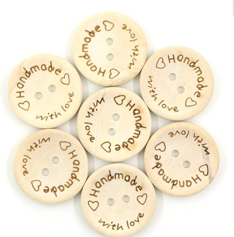 100Pcs Natural Wooden Button Craft Sewing DIY Handmade with Love Wooden Buttons (20Mm) image number 4