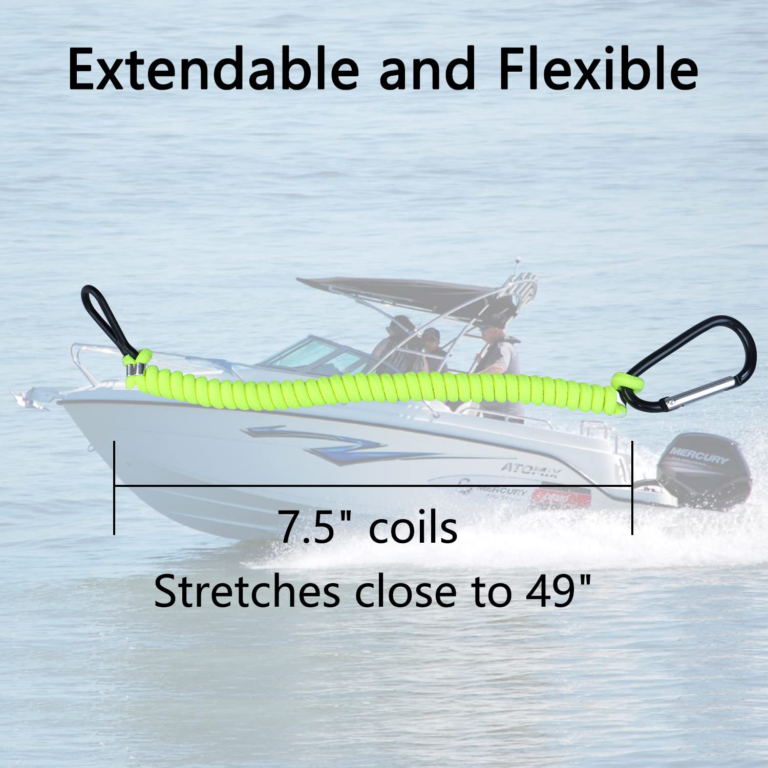 8M0092850 Boat Kill Switch Lanyard Replacement for Mercruiser Marine Boat Emergency Stop Switch Safety Lanyard Cord 49 Inch/125 Long -Replace 15920T54 15920A54 (Aluminum Alloy Clip Green 1Pcs) image number 2