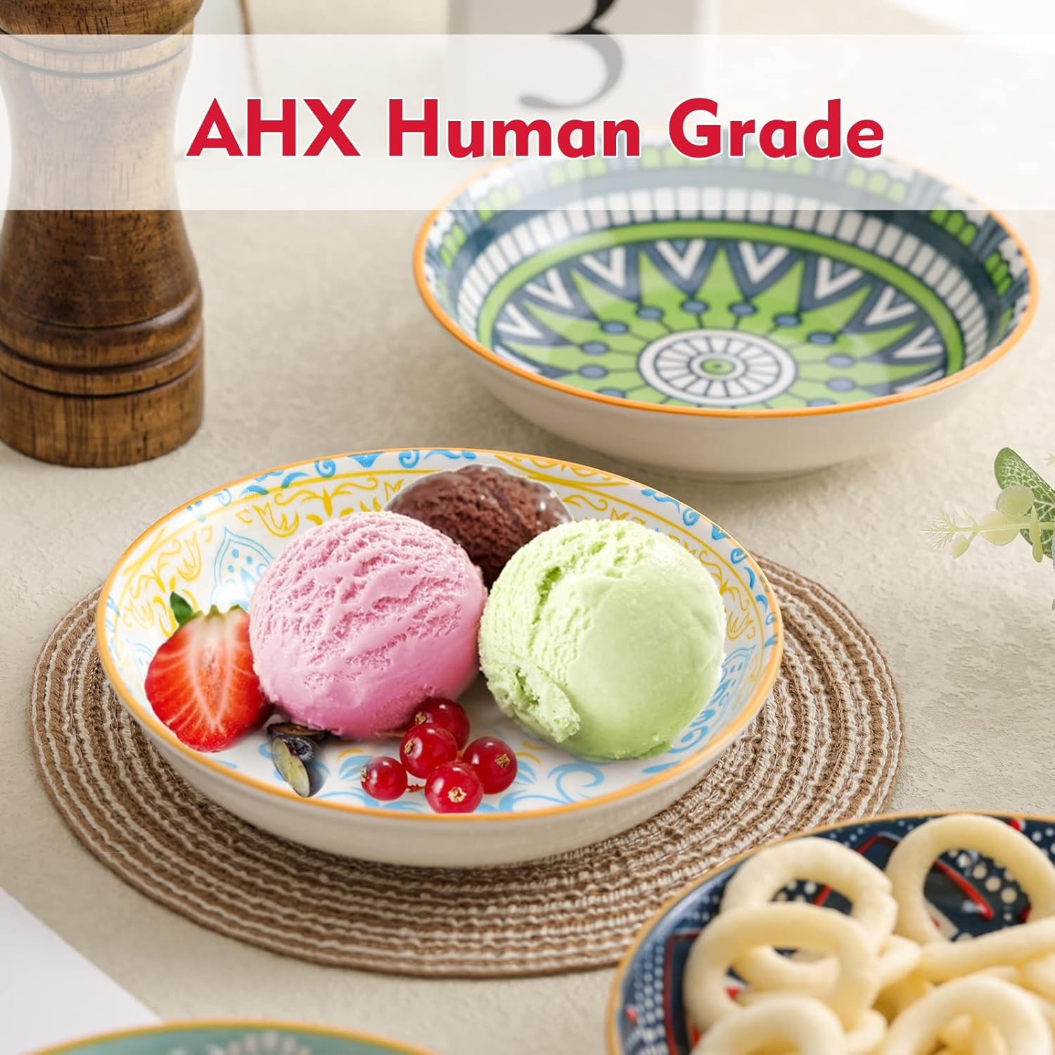 5.5 Inch Wide Shallow Cat Food Bowl Set for Relief Whisker Fatigue -Ceramic - 6 Colorful Cute Small Flat Kitten Feeding Dish/Dishes - Microwave and Dishwasher Safe - 8 Oz image number 5