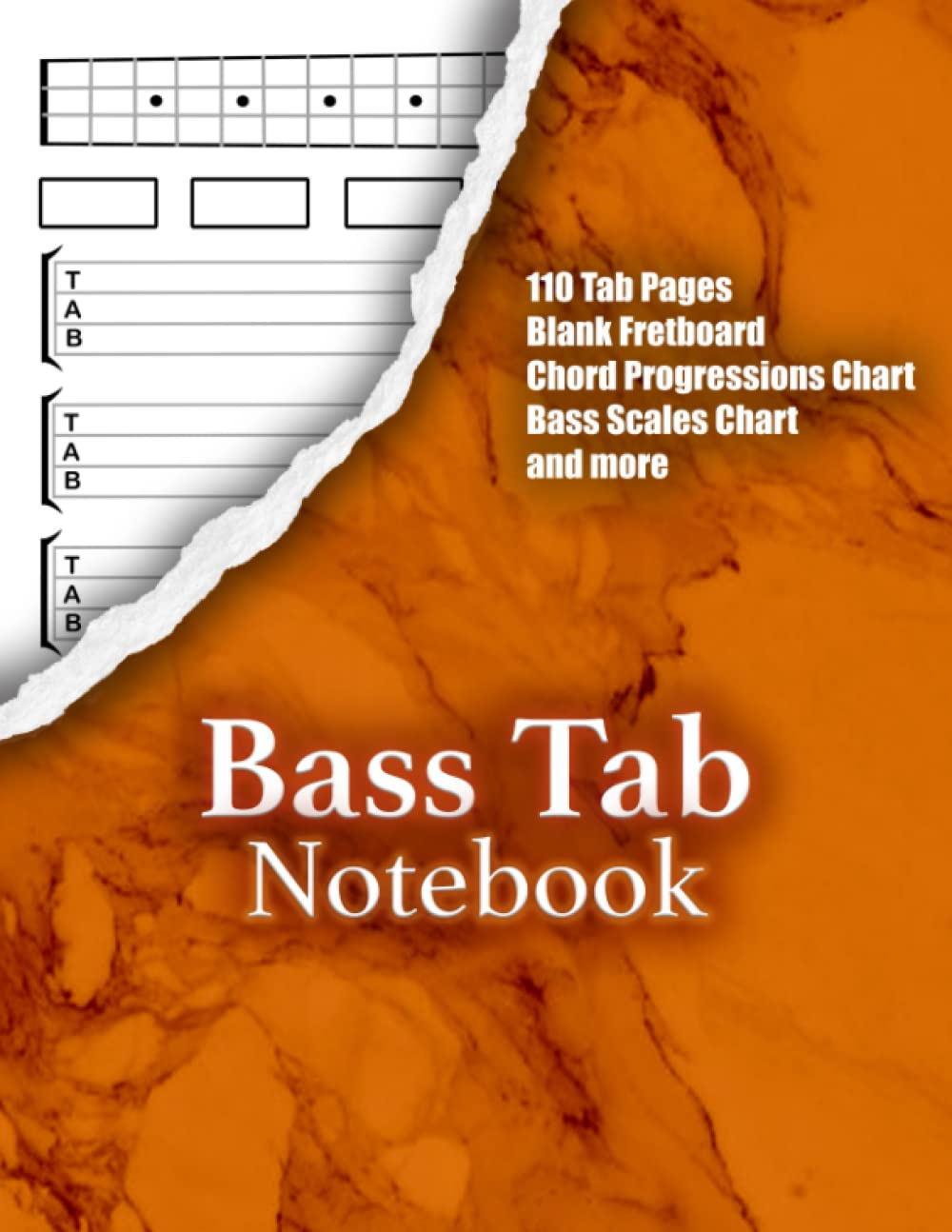BASS TAB NOTEBOOK: Unique Blank Bass Tablature Manuscript Paper Features Fretboard Diagrams, Light Lined Staves for Notation, Chord Fingering Charts & ... & Composers (8.5&rdquo; X 11&rdquo; 124 Pages) image number 1