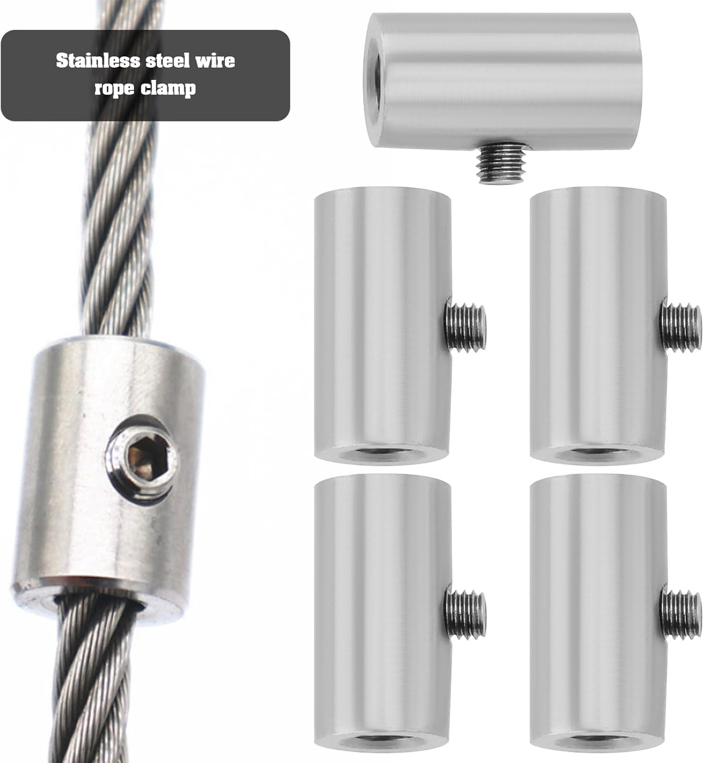 LT Easiyl 5Pcs 1Mm-1.5Mm Wire Rope Cable Clamp 304 Stainless Steel Wire Rope Clamp with Hexagonal Wrench, Length 15Mm Outer Diameter 8Mm Inner Diameter 3.5Mm image number 6