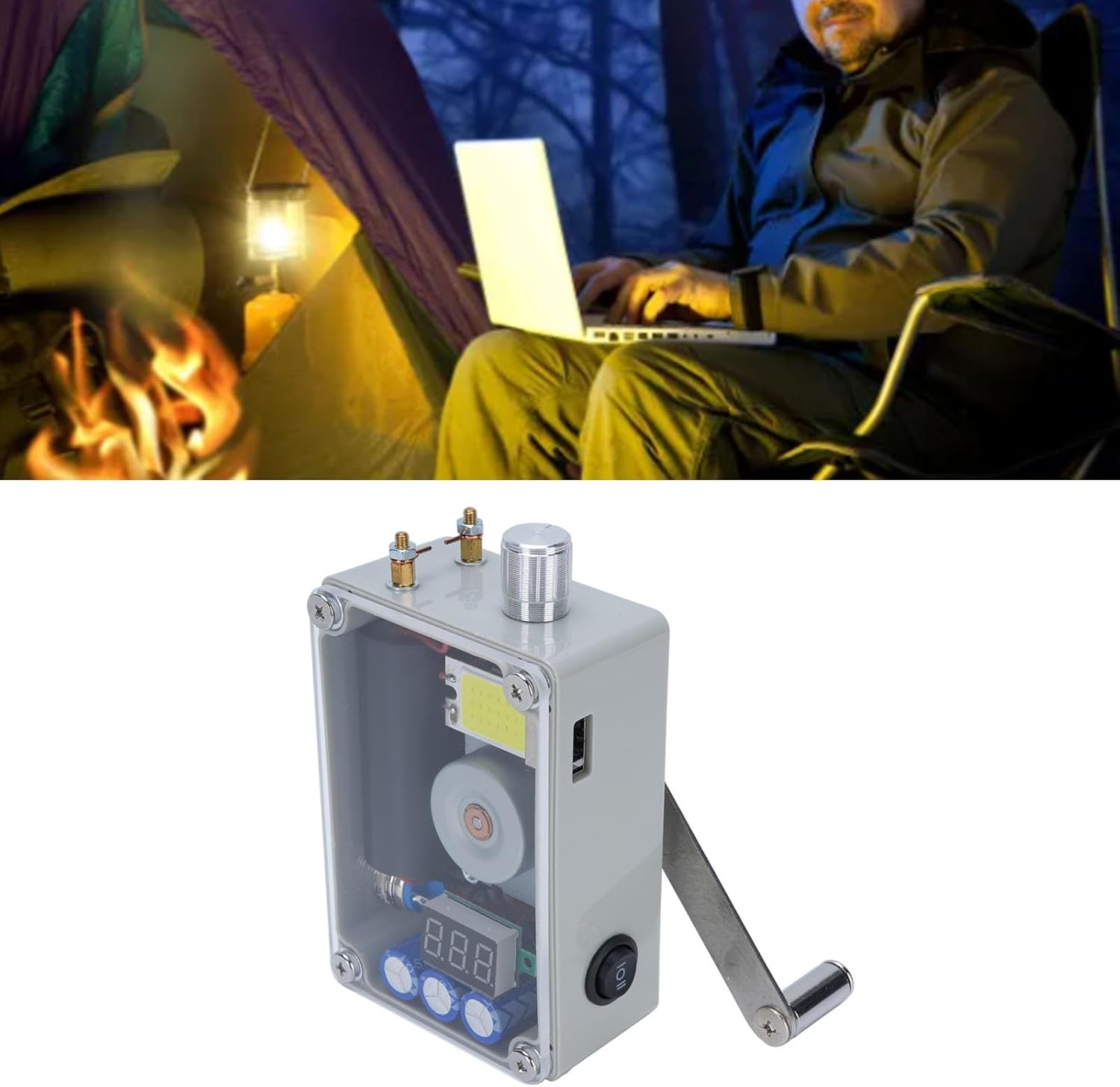 Lighting/Ignition Hand Crank Generator, Hand Crank Charge Generator USB Charger with COB Light, Super Capacitor Storage Emergency Survival Dynamotor image number 3