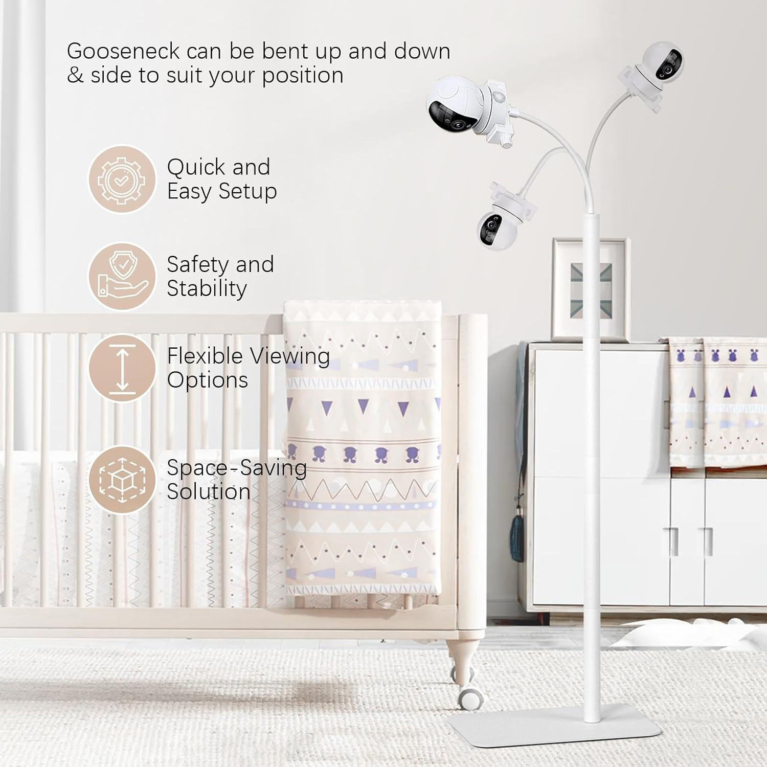 Honey Paws Baby Monitor Floor Stand Holder Compatible All Cameras with 1/4 Screw Height Adjustable & Universal Mount Secure, More Safety Clamp Flexible Most Baby Camera Keep Baby Away from Touching image number 5