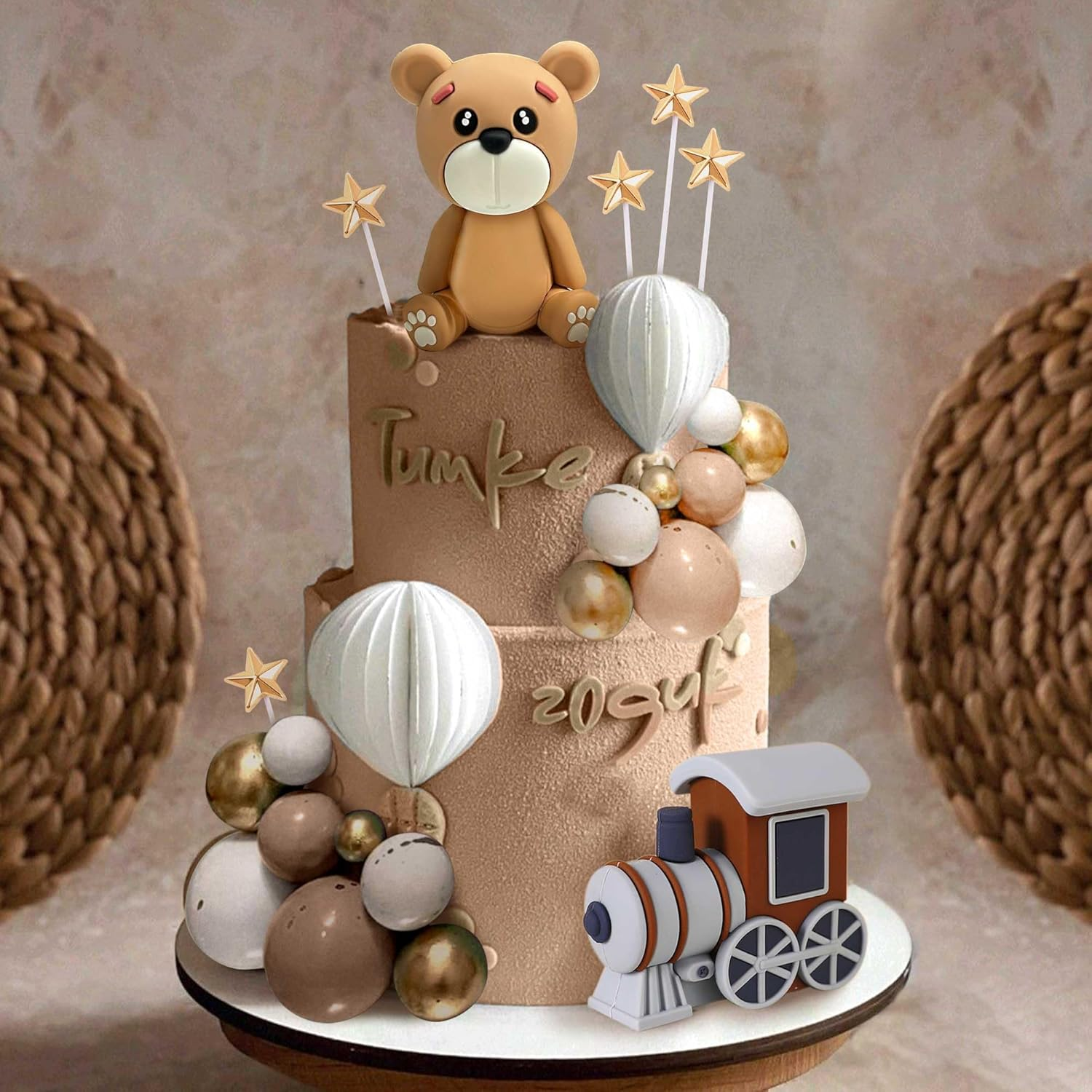 Laventy Bear Cake Decoration Beige Brown Balls Cake Topper Boho Bears Cake Cake Decoration Baby Shower Birthday Cake Decoration