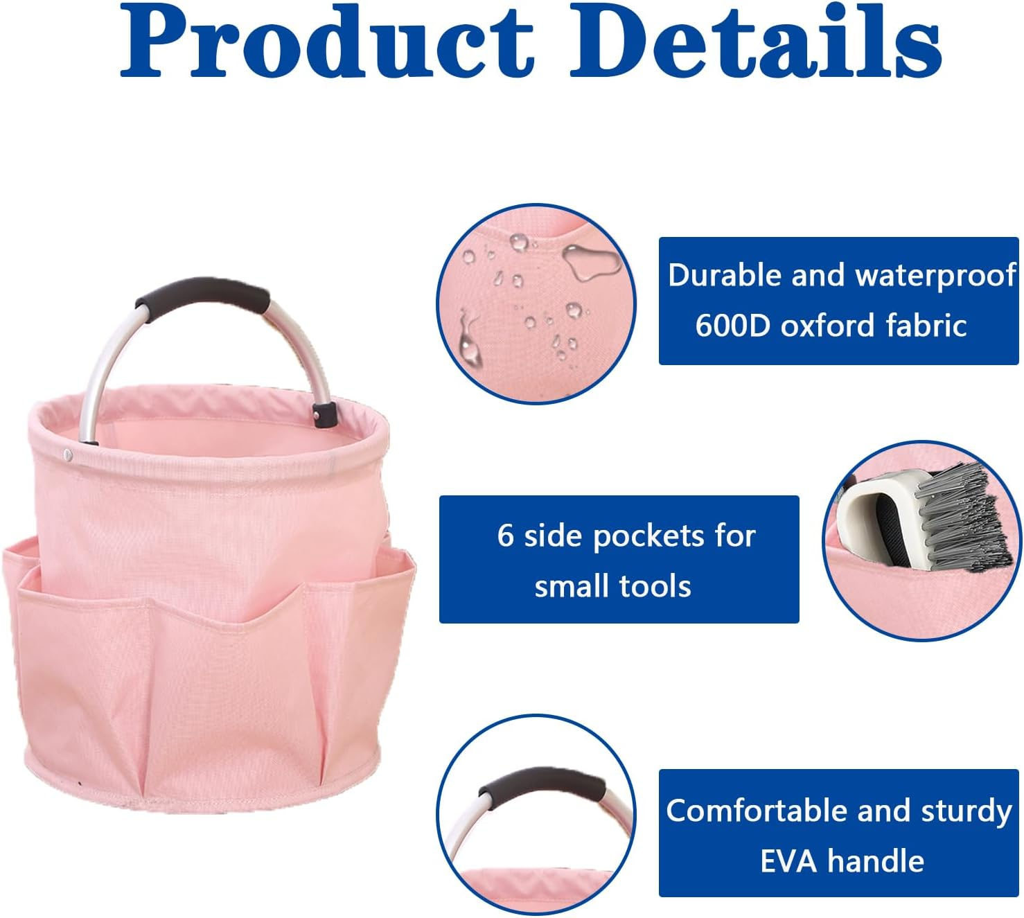 Cleaning Supplies Organiser, Cleaning Bag, Foldable Cleaning Bag, Cleaning Bag, Cleaning Agent Organiser Portable with Handle and Six Pockets for Indoor, Garden, Bathroom, Black (Pink) - Black image number 3