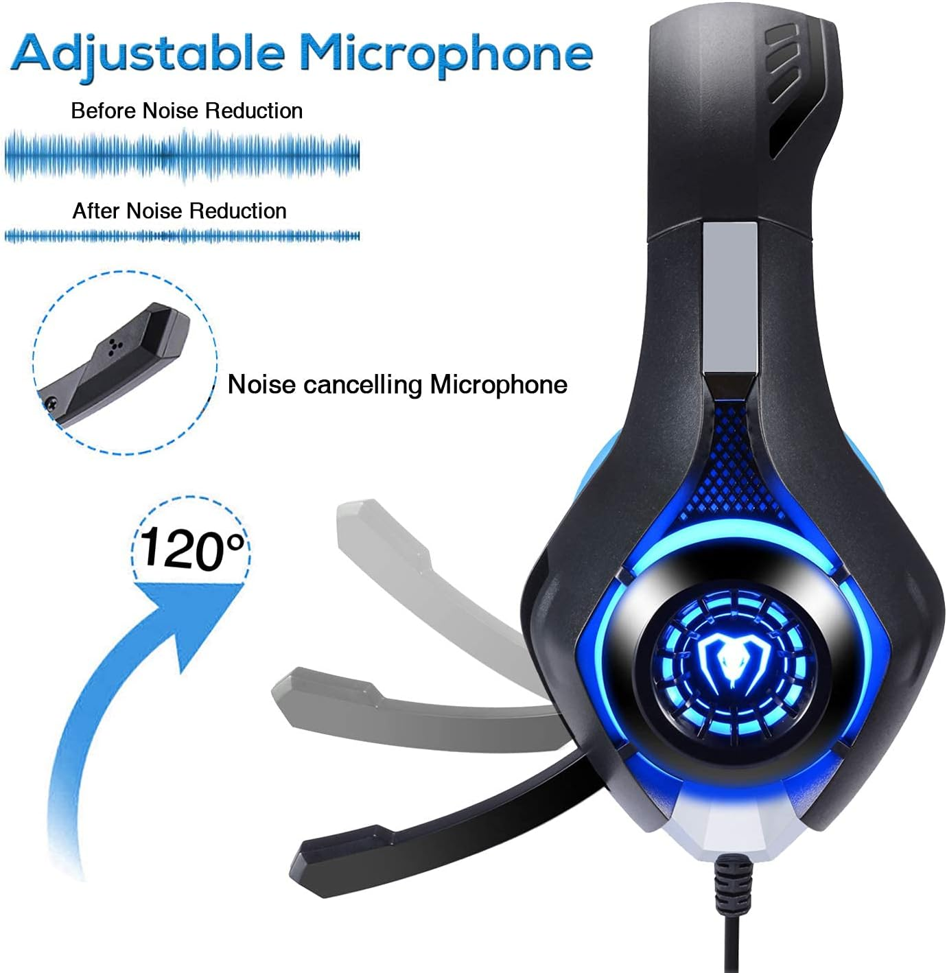 Bluefire Stereo Gaming Headset for PC, Over-Ear Gaming Headphones with Noise Canceling Microphone, Volume Control and LED Lights for PC, Laptop, Tablet(Red) - Blue image number 6