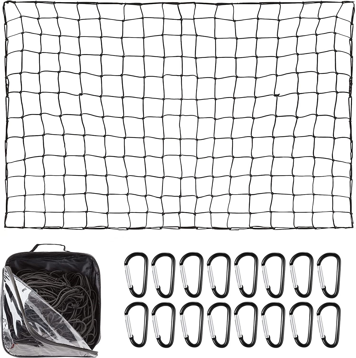 YOZOTI Roof Rack Cargo Net for Cars & Suvs - 3' X 4' Stretches to 6' X 8'- Small Cargo Net for Pickup Truck Bed W/ 12 Metal Carabiners, Compatible with Nissan Frontier, Toyota Tacoma & Chevy Colorado image number 1