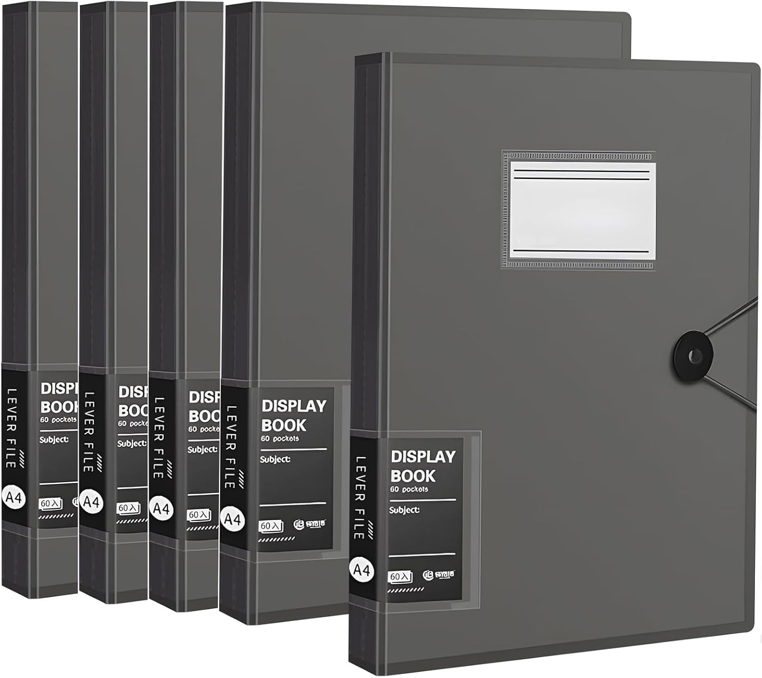 A4 Size File Document Folder Display Presentation Book Report Cover Clear Pockets Pastel Colours Durable Sleeves School Office Business Report Study Paper Storage Organiser (1, Black X 30 Pockets)