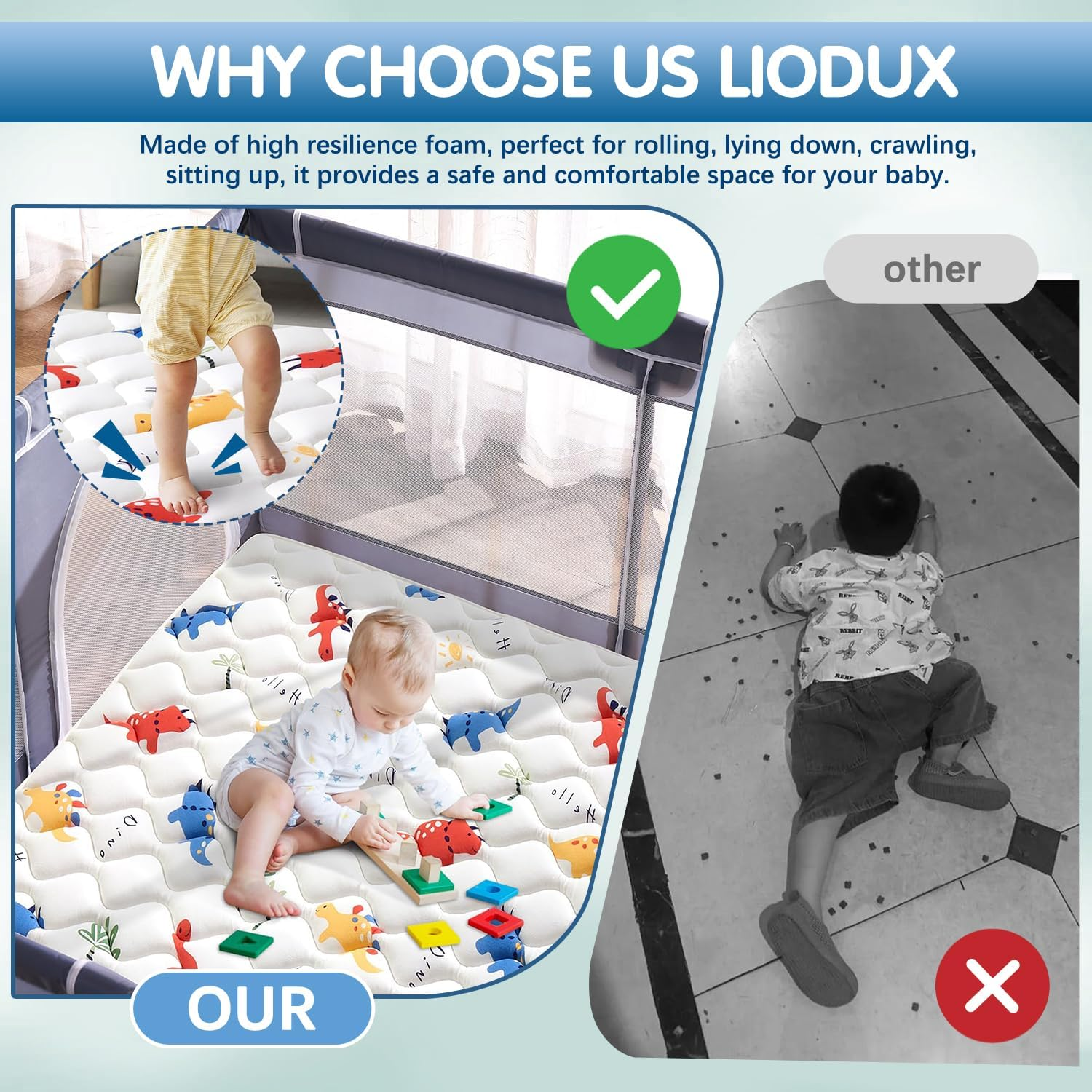 LIODUX Elegant Kids Floor Mat, Extra Thicker Soft Floor, Foldable Non-Slip Child Crawling Mats, Soft Microfiber Fabric Crawling Mat, Floor Blanket for Living Room (150X180Cm) image number 1