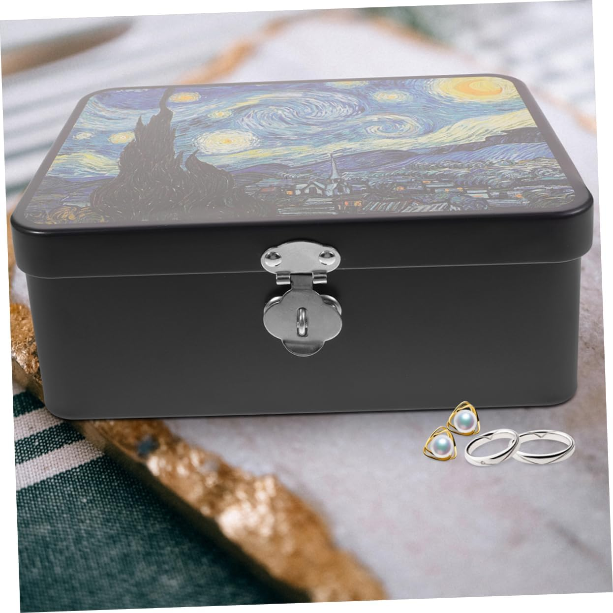 2Pcs Retro Storage Box Tinplate Box Lock Trinket for Desktop Organizer for Jewelry and Keepsakes image number 2