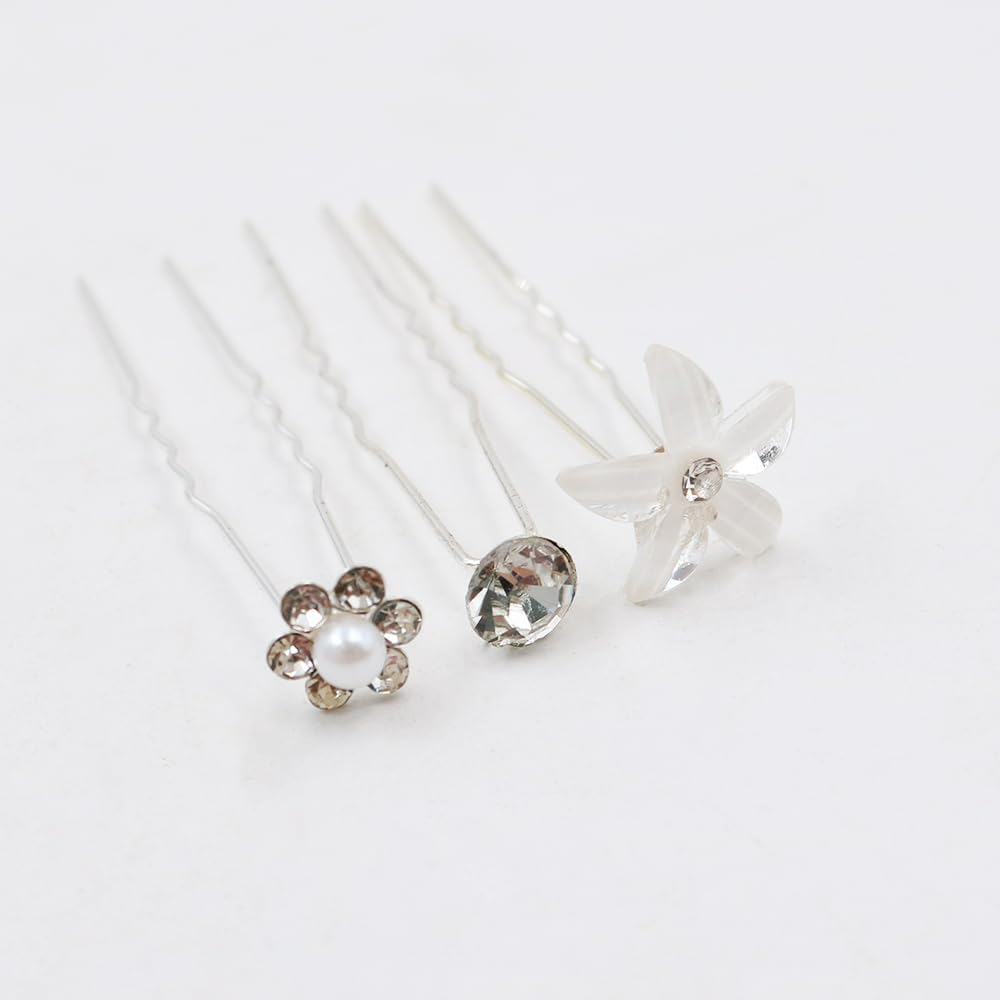 Ieron 30 Pieces Wedding Crystal Hair Pins Wedding Bridal U Shaped Hair Pins with Rhinestones Pearls and Flowers Hair Clips for Women and Girls image number 5