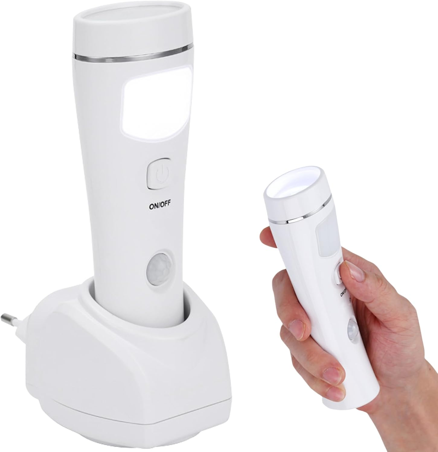 Night Light Torch: LED Plug Induction Torch, Rechargeable Wall-Mounted Sensor Light Torch, Emergency Torch for Power Outages, Emergencies, Indoor and Outdoor Use (White)