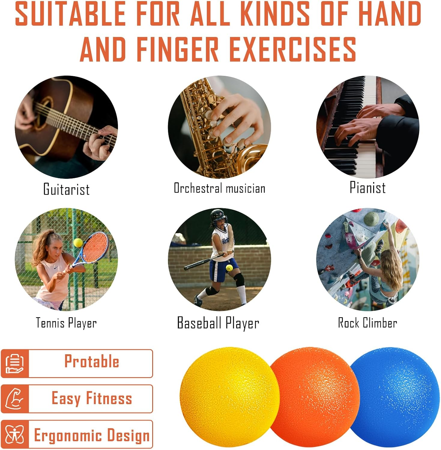 3 Pack Stress Balls for Adults, Squeeze Balls for Hand Therapy, Hand Strengthening Devices with Different Resistance Levels for Finger Forearm Wrist Exercise Relaxation and Pain Relief-1 image number 6