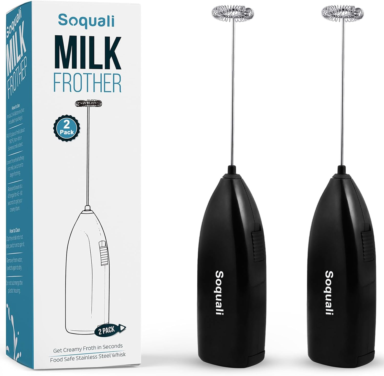 Milk Frother Handheld Battery Operated - Electric Whisk Coffee Frother Battery Stirrer, Hand Held Milk Foamer, Mini Mixer for Bulletproof Coffee, Cappuccino, Latte, Frappe & Matcha Tea (2 Pack) image number 6