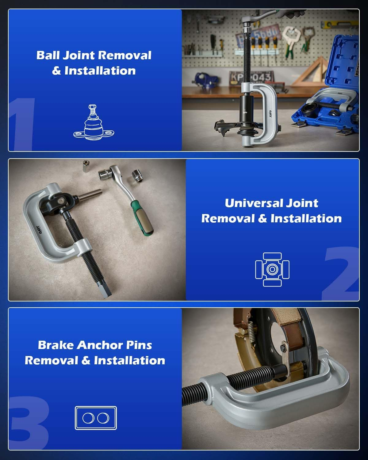 Orion Motor Tech Heavy Duty Ball Joint Press & U Joint Removal Tool Kit with 4X4 Adapters, for Most 2WD and 4WD Cars and Light Trucks image number 5