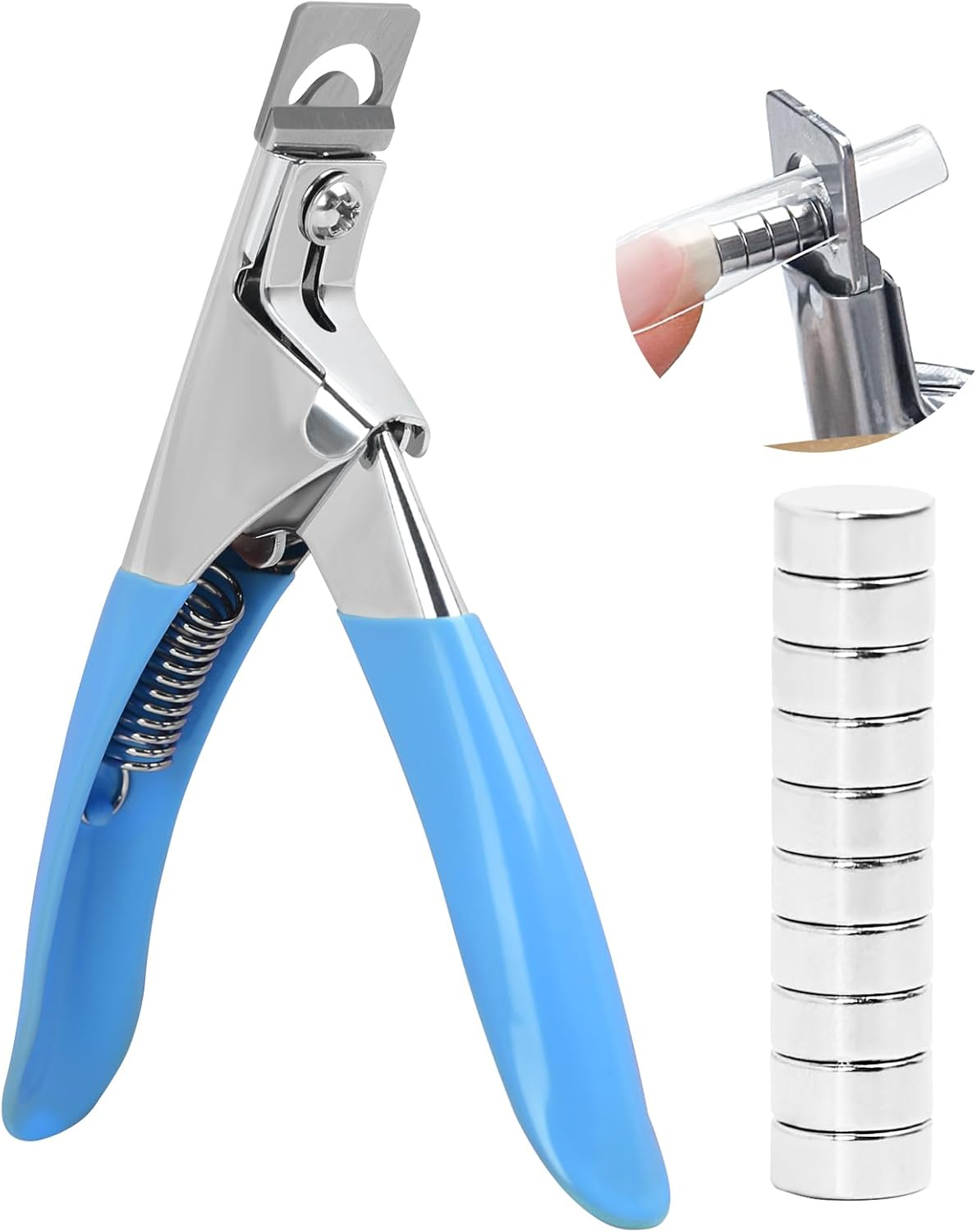 C12Rtive Acrylic Nail Clipper with Magnets,Nail Clippers Acrylic Nail Cutter,Nail Cutter for Nail Tips with 10PCS Sizer Magnets,Manicure Tool for Salon or Home Nail Art(Blue)