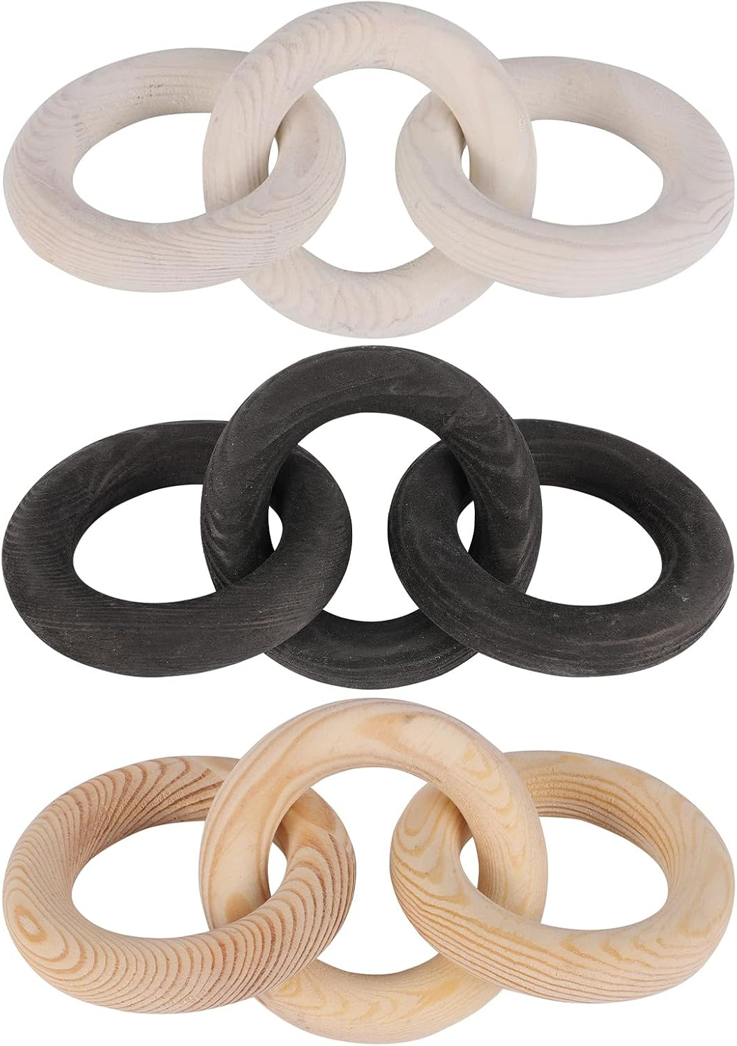 Wood Chain Link Decor 3-Link,8.3 Inch Length Wood Knot Decor,Wood Color Carved Decorative Chain Knot,Knot Decorative Object,Coffee Table Decor,Country Chain Knot Decor,Mom Gifts,Wooden Links - Black image number 6