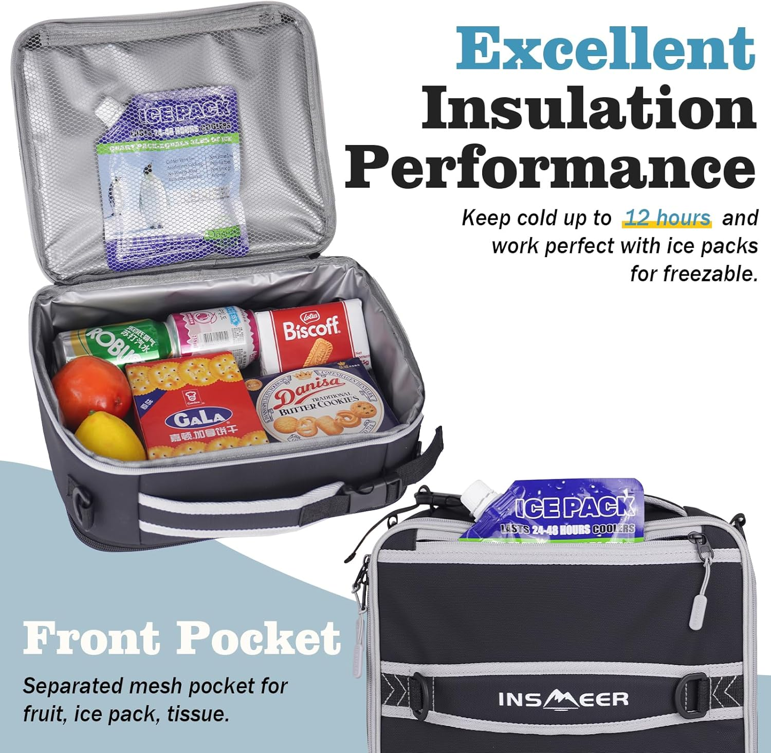 INSMEER Insulated 16L Expandable Lunch Bag, Insulated Lunch Box Cooler Bag with Shoulder Strap &ndash; Lunch Bag for Men, Work, Office & Picnic image number 2