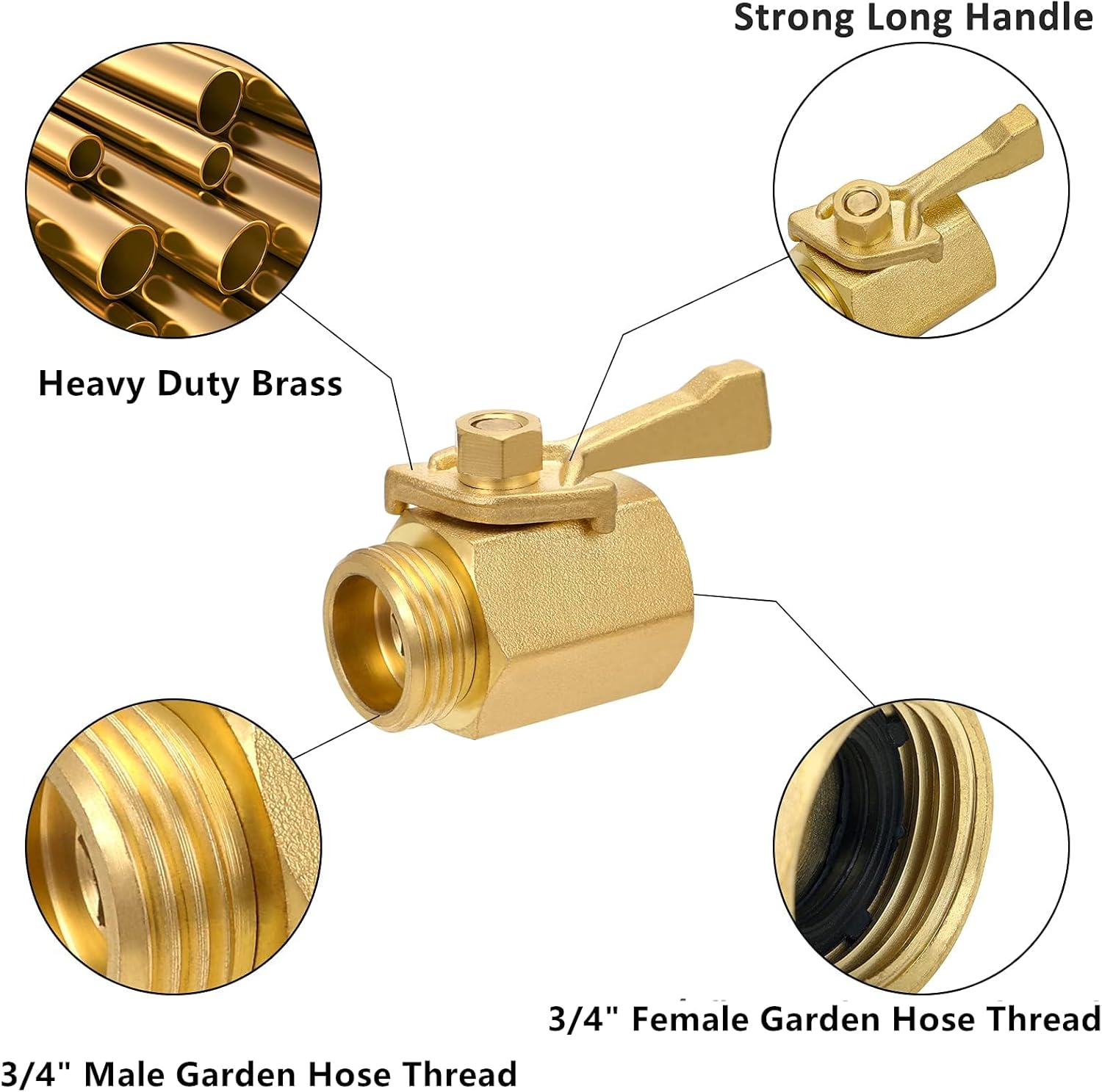 Heavy Duty Brass Garden Hose Shut off Valve, Easy to Use 3/4 Inch Water Hose Shut off Valve, Hose Shut off Valve with Hose Washers image number 6