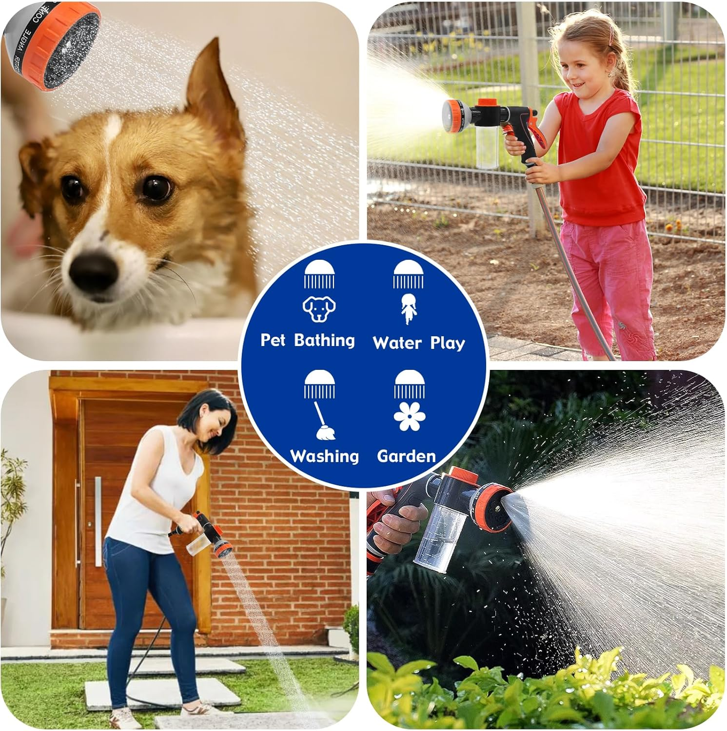 Dog Shower Attachment Sprayer Nozzle with 3/4" GHT Male X 1/2" NPT Male Connector for Garden Hose Wash with Soap Dispenser Hose Shampoo Nozzle for Indoor Outdoor Pet Pup - Silver image number 7