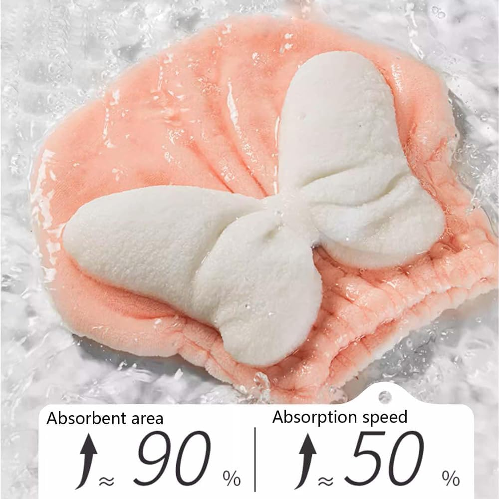 Meichoon Hair Towel 3-Pack Quick-Dry Microfiber Hair Drying Towels with Bow Design Cap Shape Elastic Band for Soft Frizz-Free Hair DK60 A - Orange+Blue+Pink image number 5