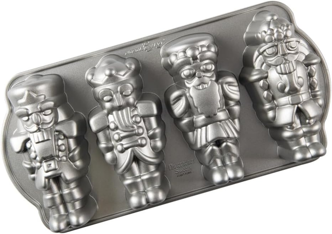 Nordic Ware USA Nutcracker Sweets Cast Aluminium Cakelet Pan, Sparkling Silver, 35.5 X 17.5 X 6.5 Cm image number 1