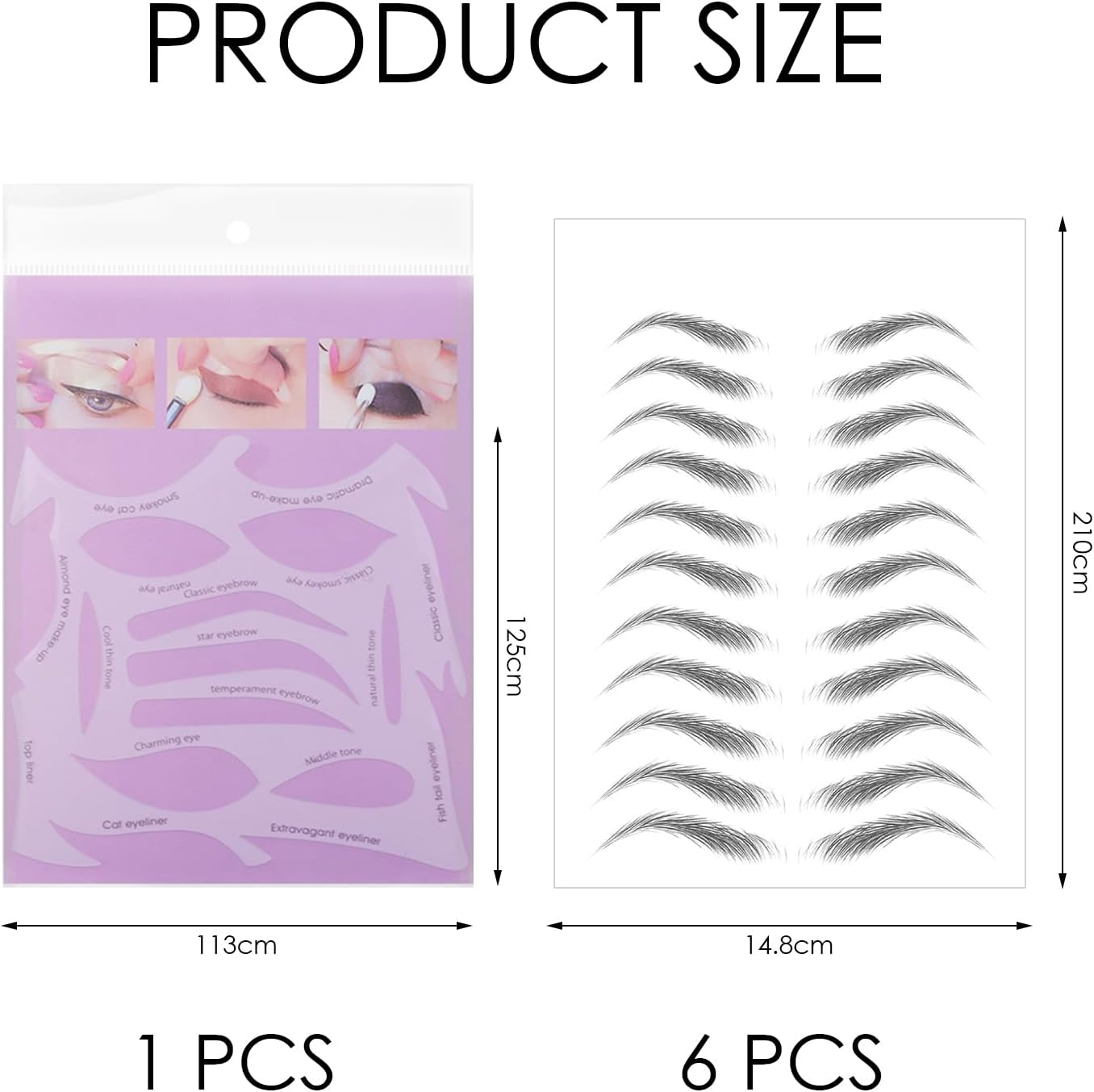 6 Pieces Simulated Eyebrow Stains and 1 Piece Eyebrow Template, Waterproof Eyebrow Stains, Multifunctional Eye Make-Up Templates, Beauty Tools. image number 1