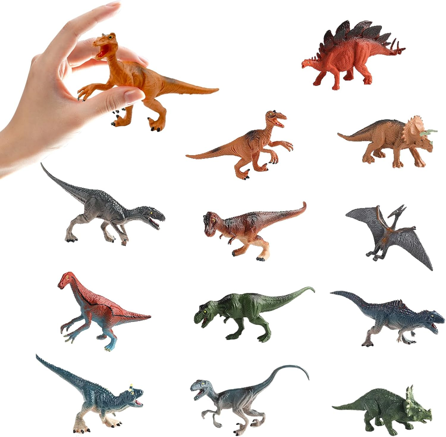 9Cm Dinosaur Figures - 12 Plastic Dinosaur Toys for Boys & Girls - Plastic Dinosaurs - Assorted Dinosaurs Include T-Rex & More - Dinosaur Toys for Kids 3-5+ image number 5