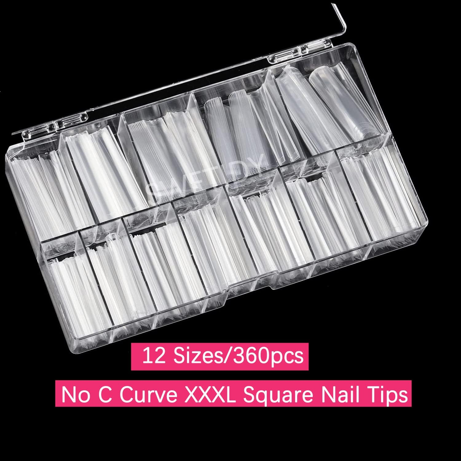 No C Curve 3XL Long Square Nail Tips for Acrylic Nails Professional, SWETIDY 360PCS Clear Straight Flattened Half Cover False Nails Tips with Case for Nail Salons and Home DIY, 12 Sizes image number 1