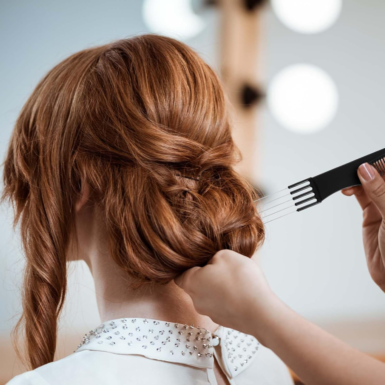 Thinp 3 Packs Comb with Metal Pick,Teasing Comb Pick Comb Lifting Fluffing Comb with 5 Stainless Steel Pins Hair Picks for Women Teasing Comb for Fine Hair Women Most Hair Types(Black) image number 4