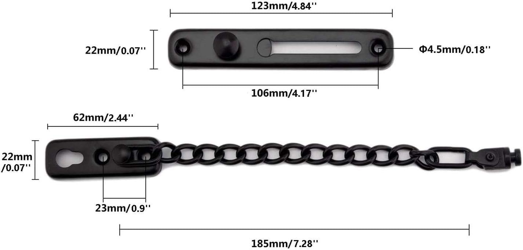 Stainless Steel Chain Door Lock，Heavy Duty inside Door Latch Guard Keyless Door Lock Add Extra Security with Spring Anti-Theft Press Lock Door Hardware for Home Security (Black, One Size) image number 5