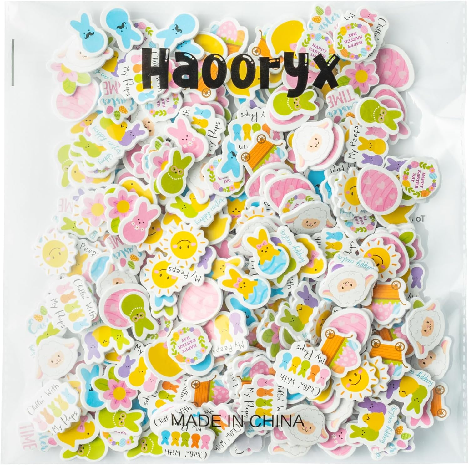 Haooryx 300Pcs Cartoon Easter Foam Sticker, Candy Color Summer Theme Buuny Peeps Chicks Egg Shaped Self-Adhesive EVA Foam Sticker Cute Puffy Sticker for Spring Summer Theme Party Supplies image number 3