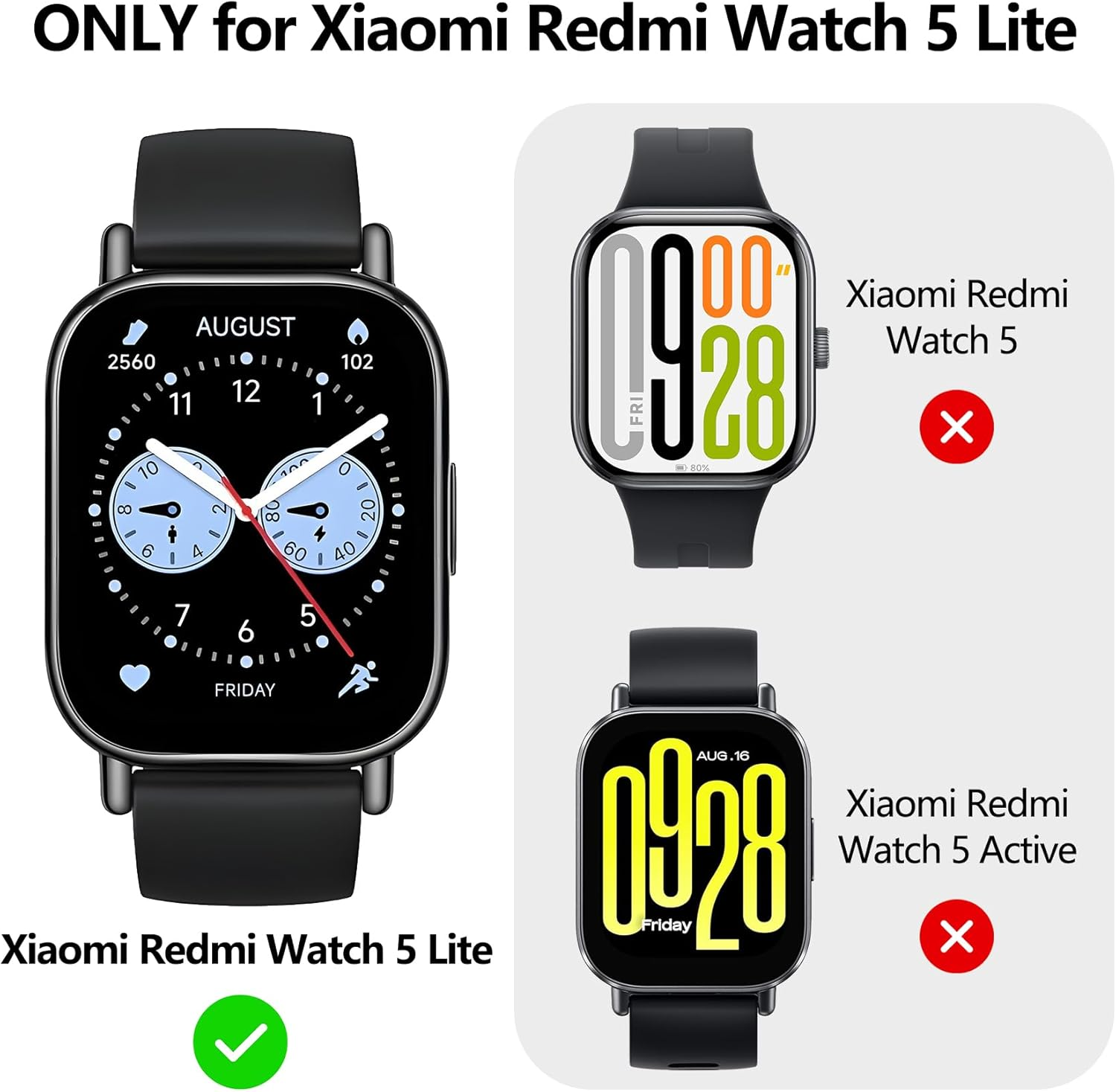 Jvchengxi 6 Colours Protective Case for Xiaomi Redmi Watch 5 Lite, Hard PC Protective Case with Screen Protector All-Round Scratch-Resistant Tempered Glass Screen Protector Case Compatible with Redmi